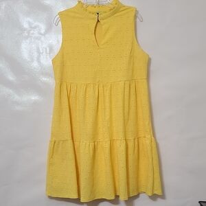Stella & Julie Women's Yellow Sleeveless‎ Tiered Eyelet Dress - Size 14